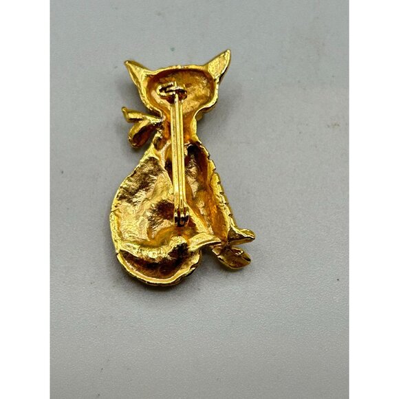 Egyptian Inspired Cat Kitty Pin Brooch Gold Tone Textured Metal Animal Figural - Picture 4 of 5